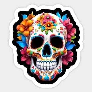 Floral Day Of The Dead Sugar Skull Sticker